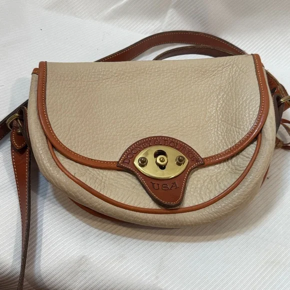 Dooney and Bourke AWL Cream Brown Leather Bag vintage the Calvary trooper 1980’s - Picture 7 of 15